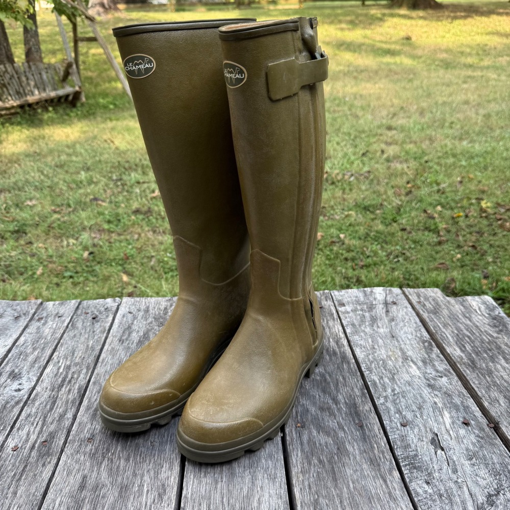 Le Chameau Chasseur Leather Lined Rubber Boots US 8 France Clergy Estate Find